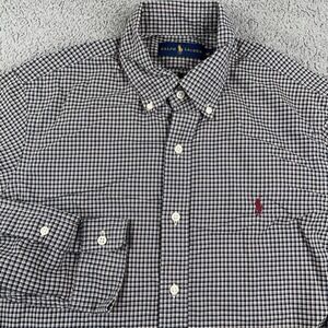 Polo Ralph Lauren Shirt Mens Medium Blue Red Twill Plaid Lightweight Soft Casual
